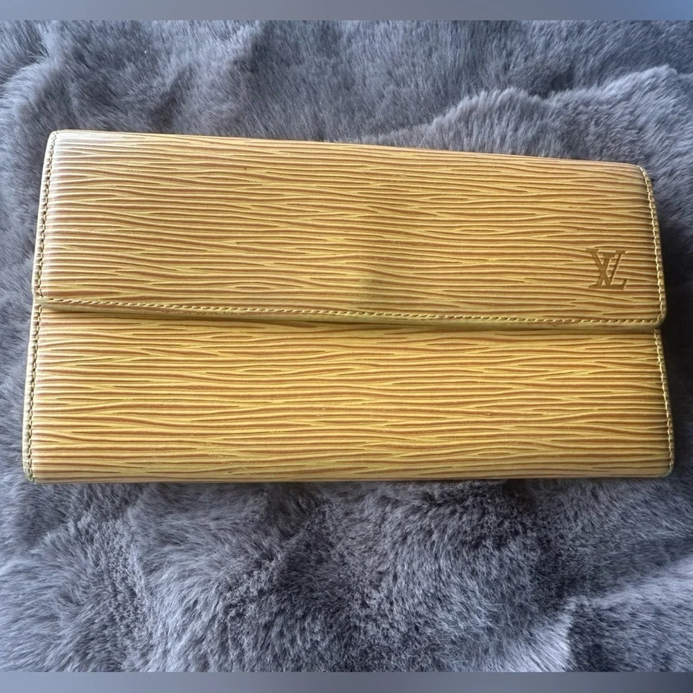 Louis Vuitton Yellow Epi Long Wallet with Purple Interior.